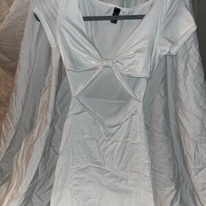 White Short Sleeve Dress with Bow Cutout Detail